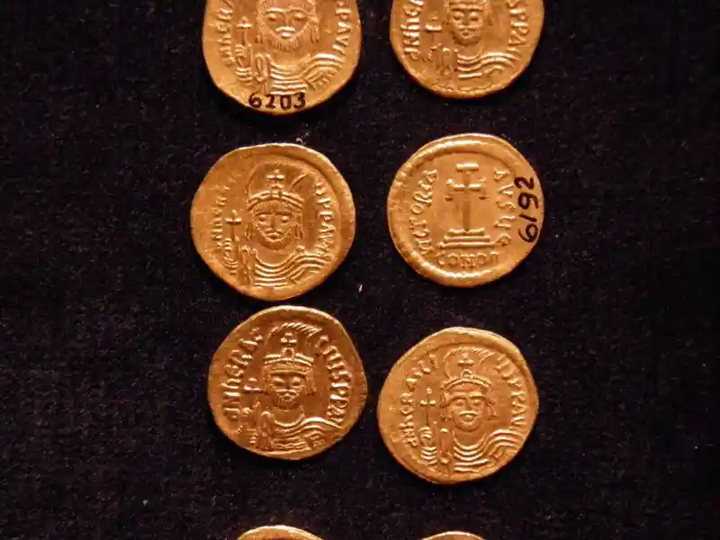 Asymmetrical cross on coins during the time of Emperor Heraclius I, located at Archaeological Museum of Izmir, Turkey